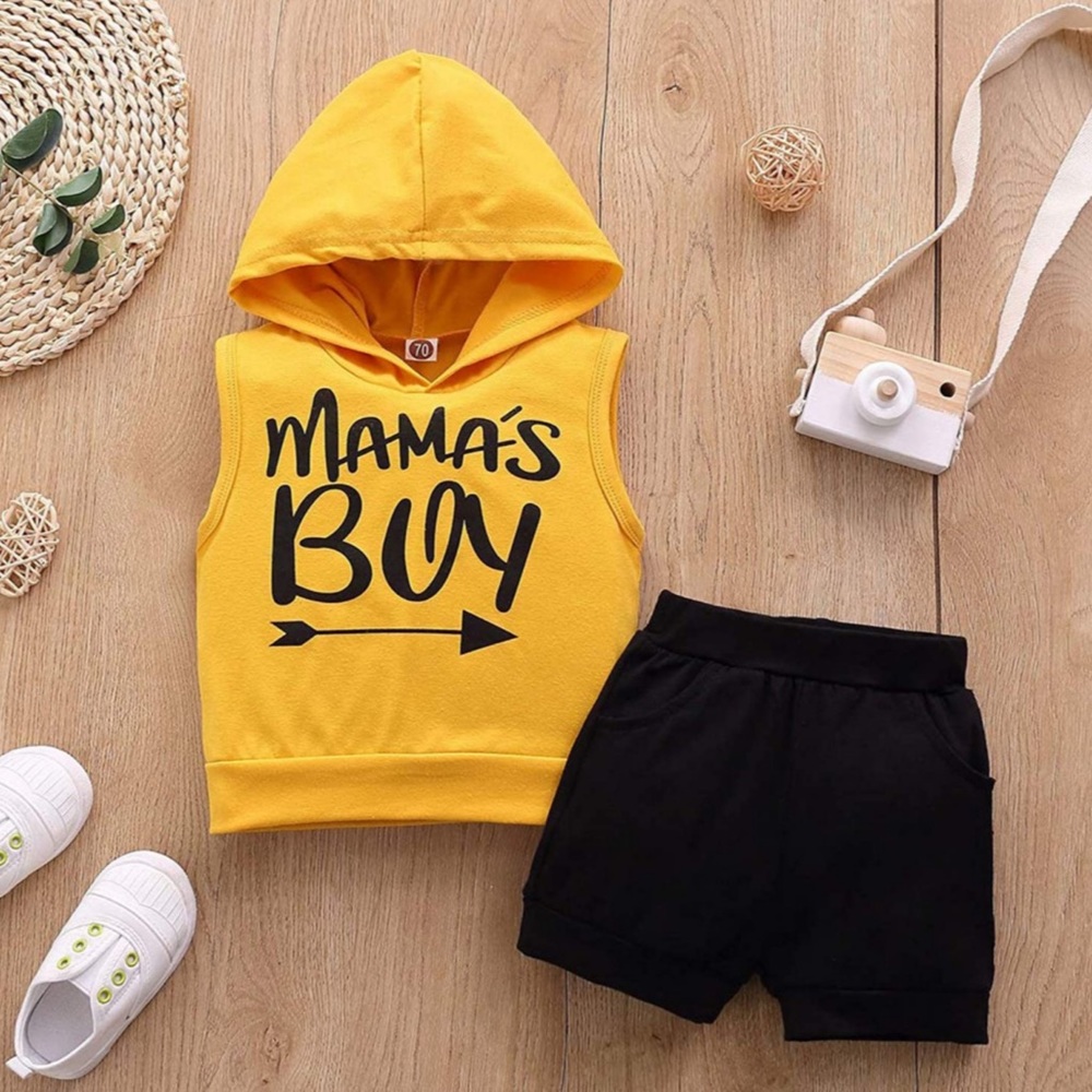 Newborn Baby Boys Hoodie Vest Shorts Set MAMA'S Boy !